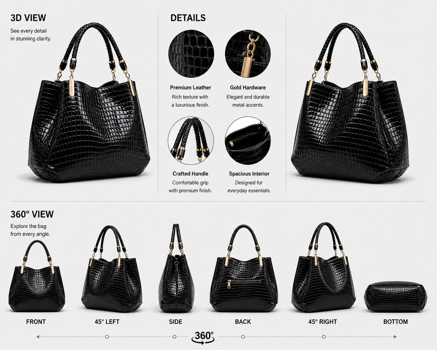 Midnight Croc Luxe Tote – Black Edition
