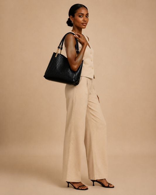 Midnight Croc Luxe Tote – Black Edition