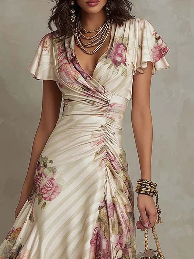 Lara | Vintage Floral Chiffon Midi Dress