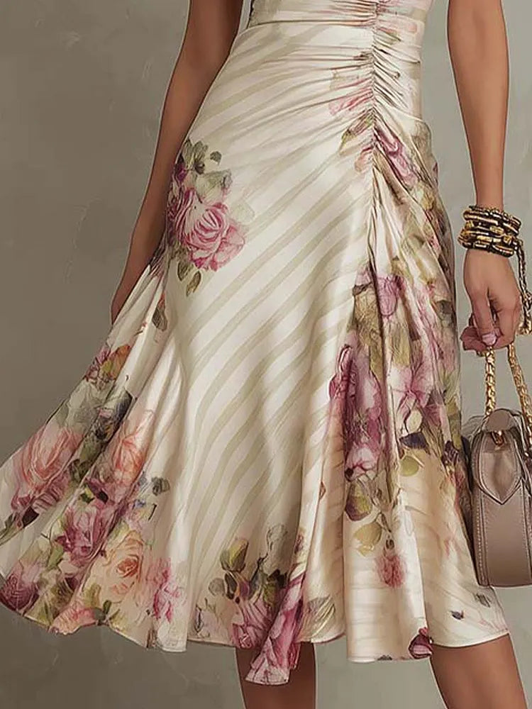 Lara | Vintage Floral Chiffon Midi Dress