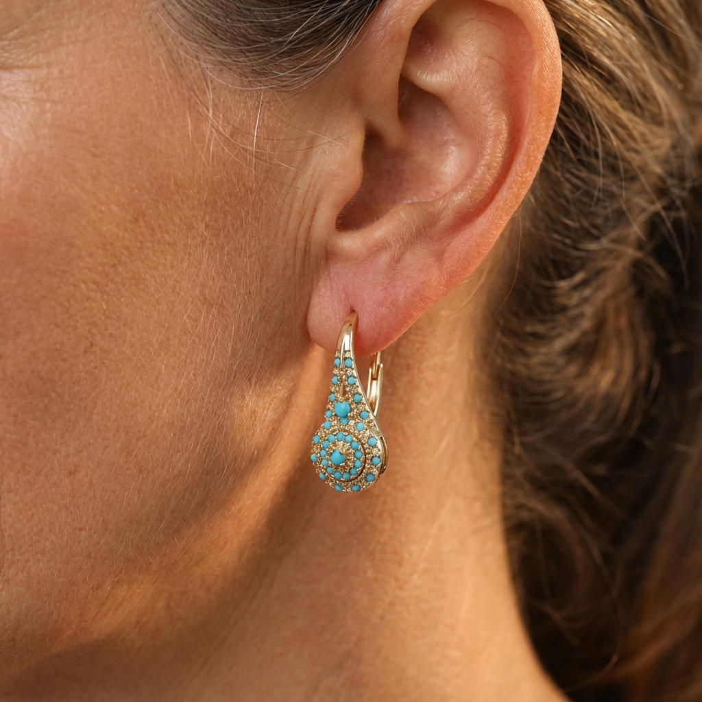 Turquoise Gold Drop Earrings detail