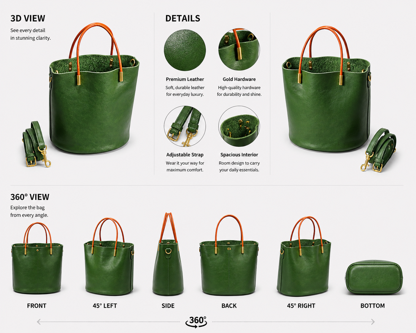Elegant Green Bucket Bag – Natural Style with Modern Versatility