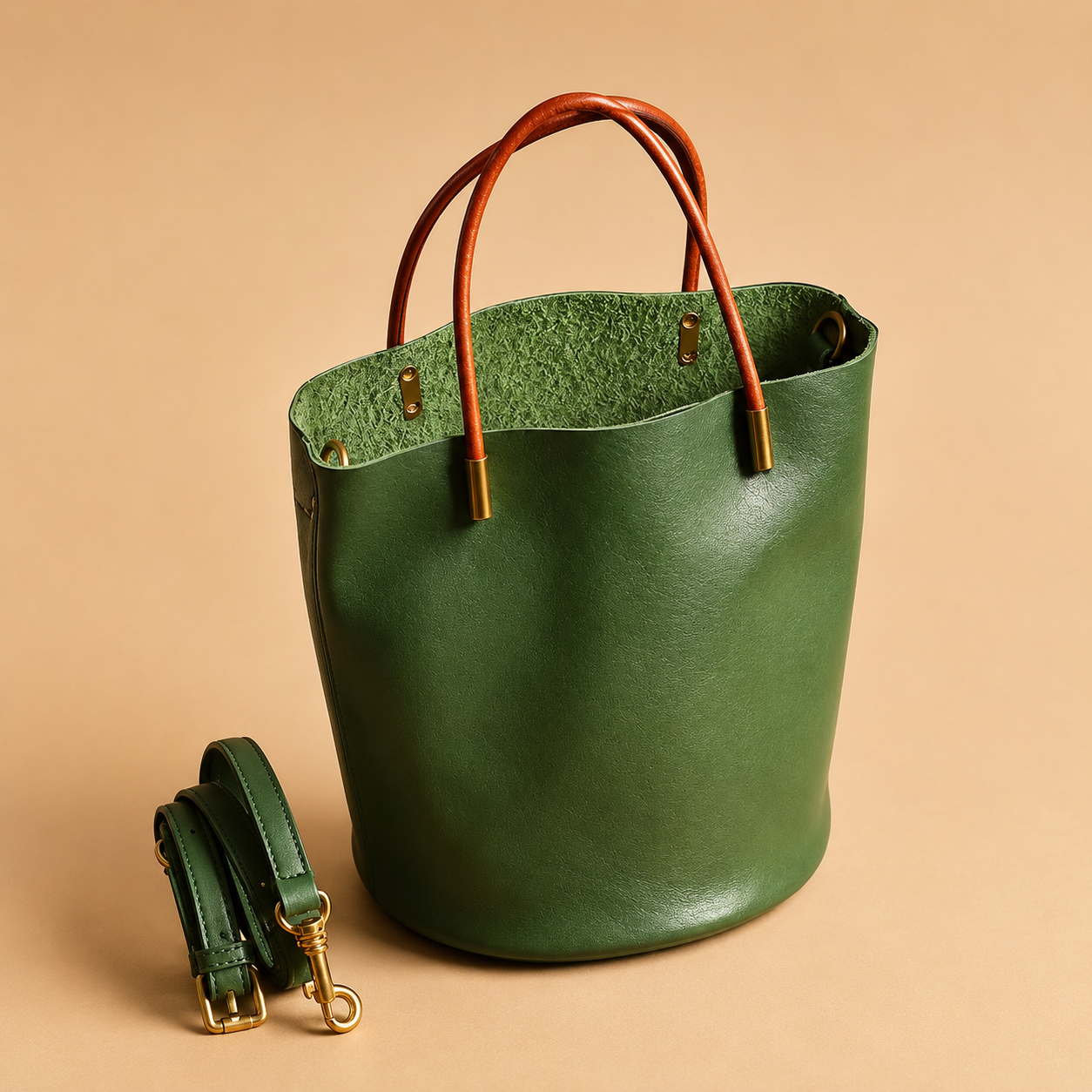 Elegant Green Bucket Bag – Natural Style with Modern Versatility