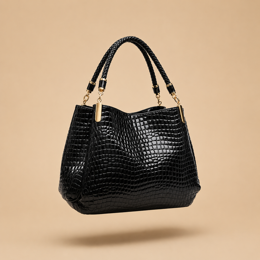 Midnight Croc Luxe Tote – Black Edition