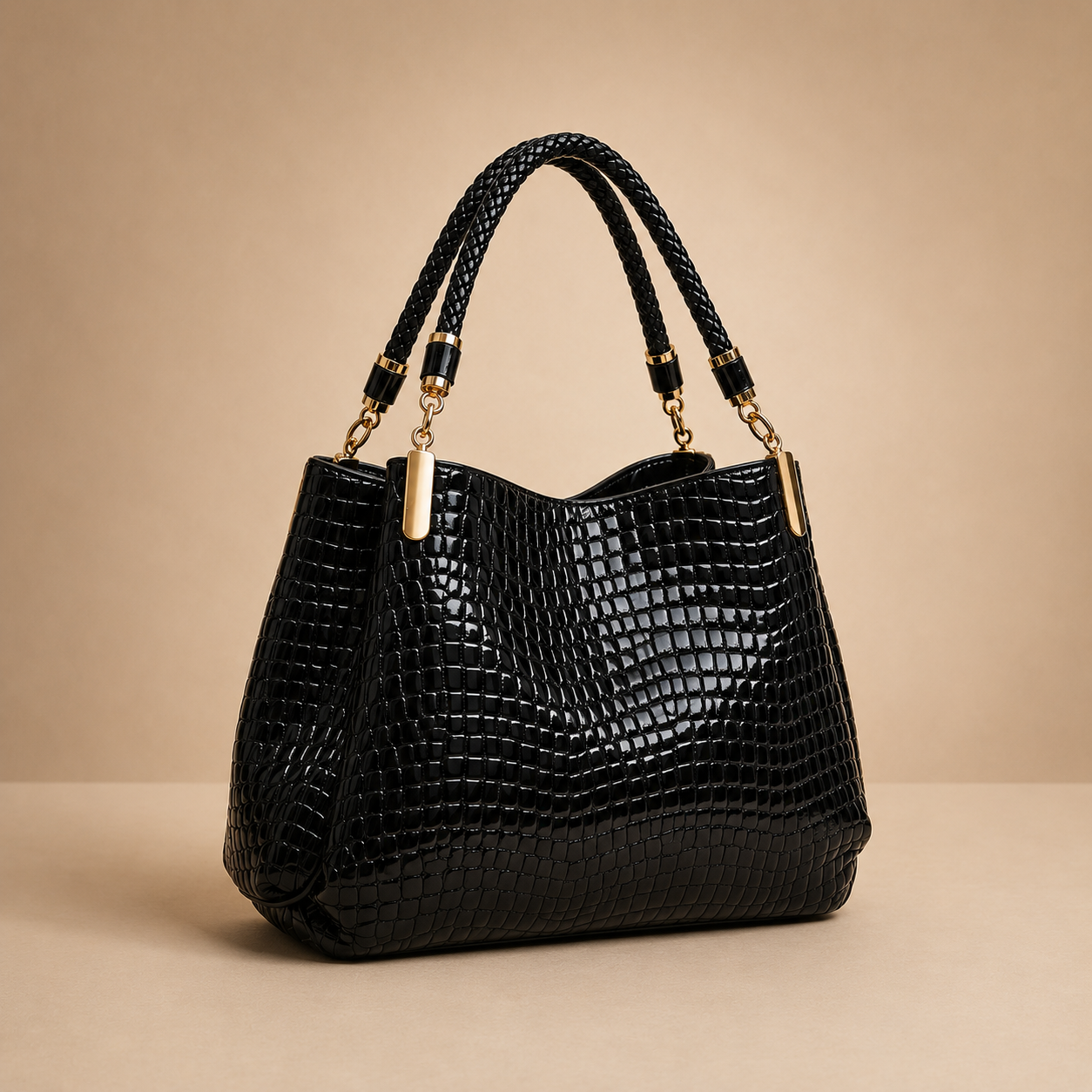 Midnight Croc Luxe Tote – Black Edition