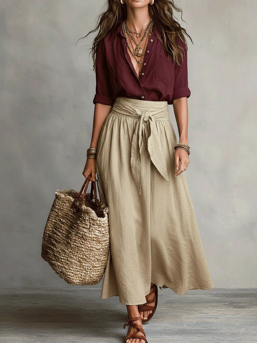 Sienna | Two-Piece Shirt & Midi Skirt Set