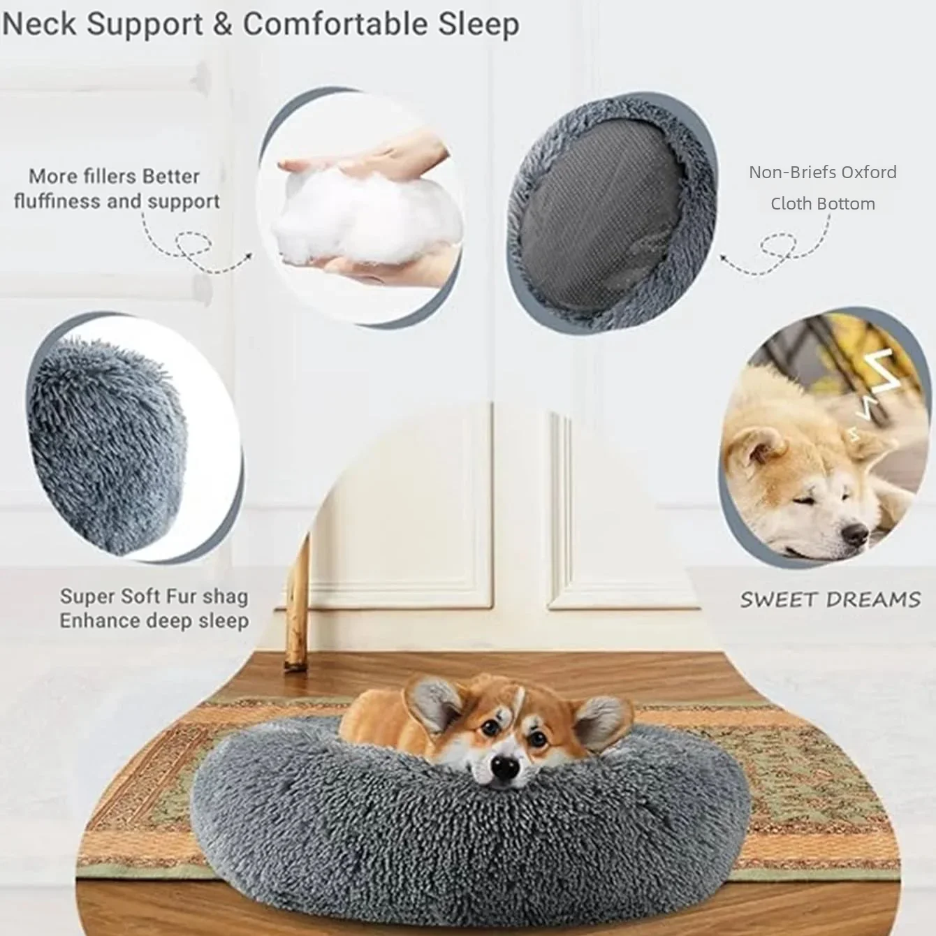 Round Plush Pet Bed 70 cm