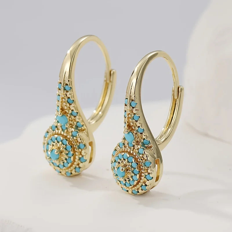 Turquoise Gold Drop Earrings close-up