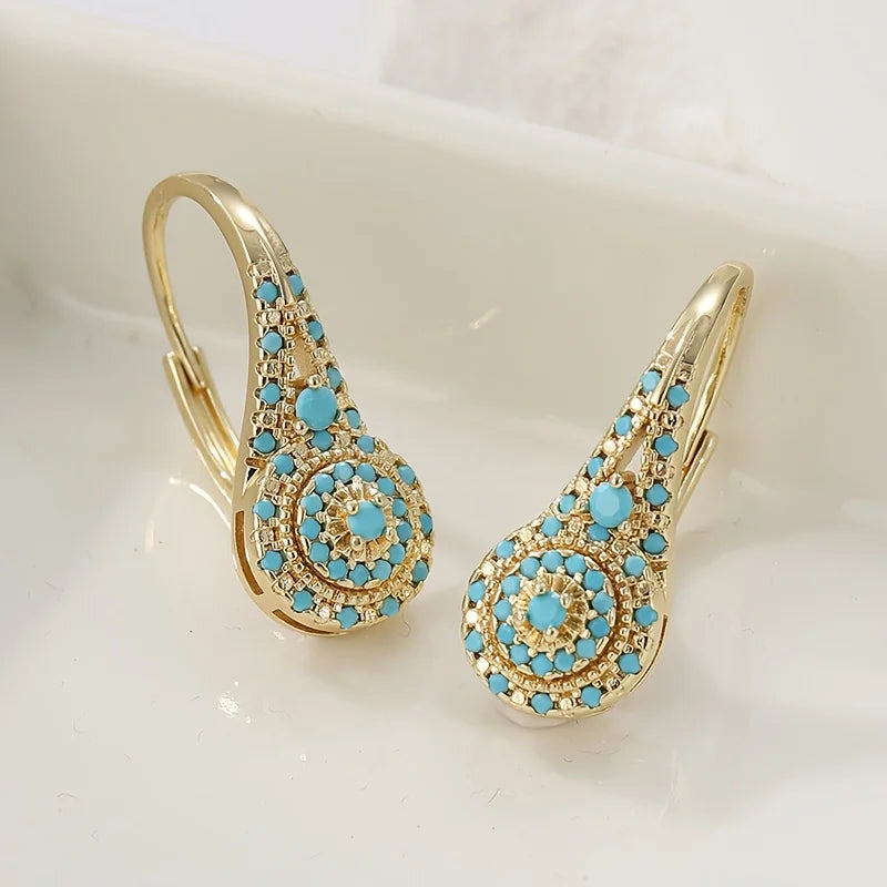 Turquoise Gold Drop Earrings worn