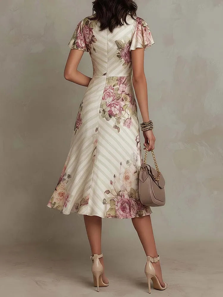 Lara | Vintage Floral Chiffon Midi Dress